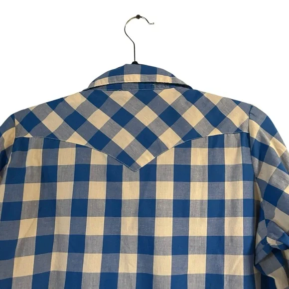 Wrangler ladies wrancher shirts blue and white plaid pearl snap button down L - Picture 4 of 7